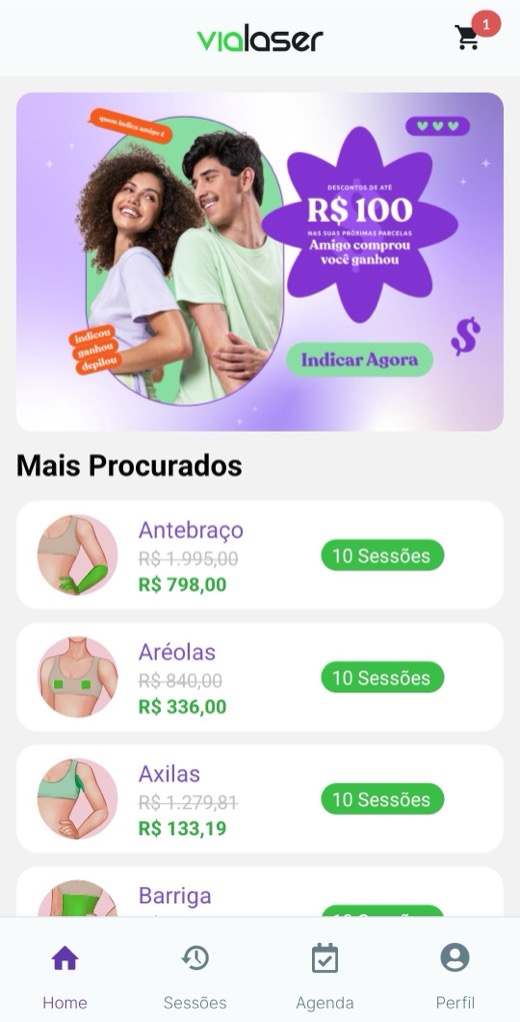Pré-visualização da tela inicial do app Vialaser